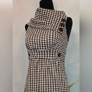 Modcloth Houndstooth Mini Mod Shift Dress Button Fold Cowl Neck Black White S